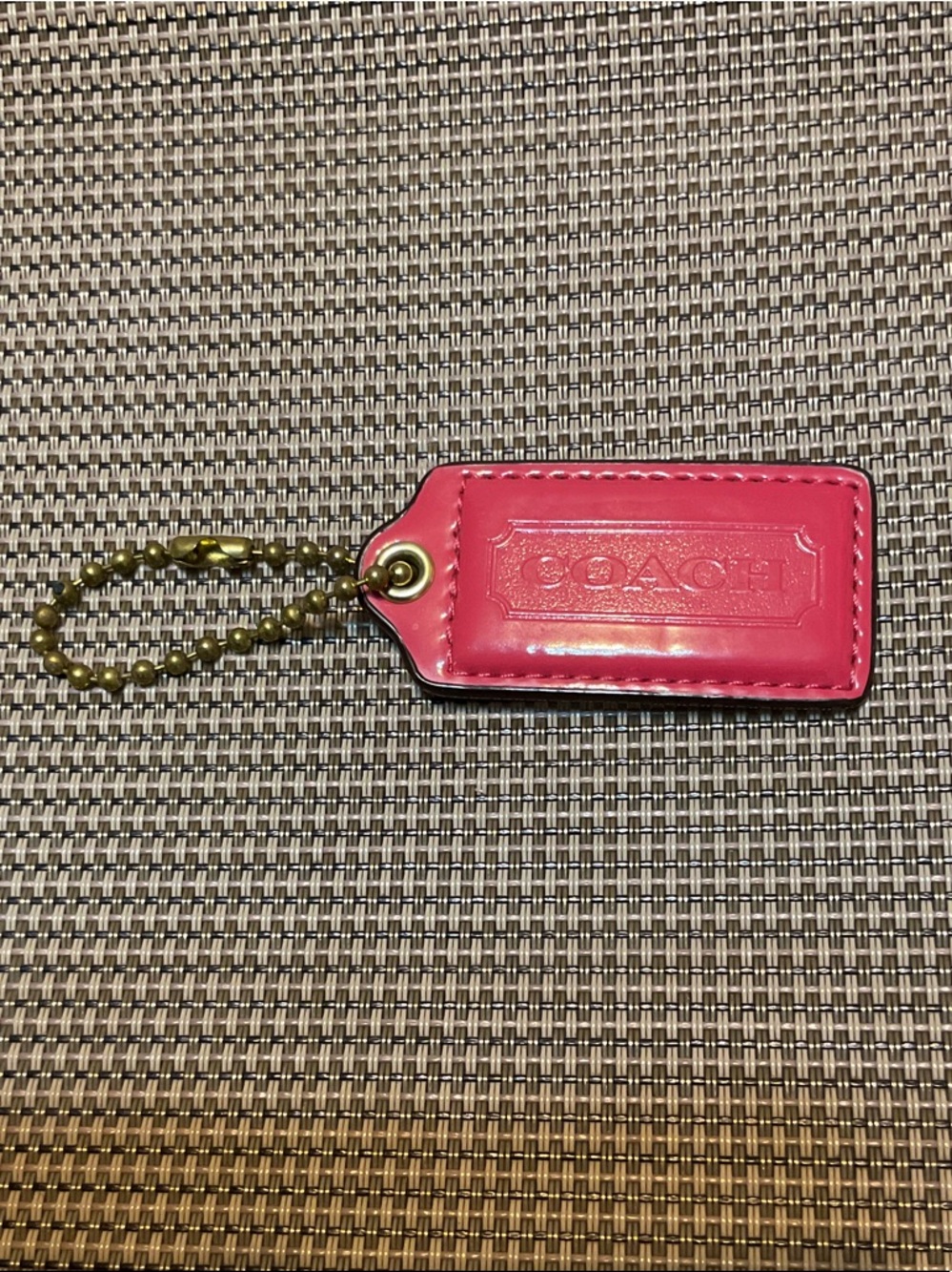 Coach Pink Patent Leather Logo Tag with Brass Ball Chain